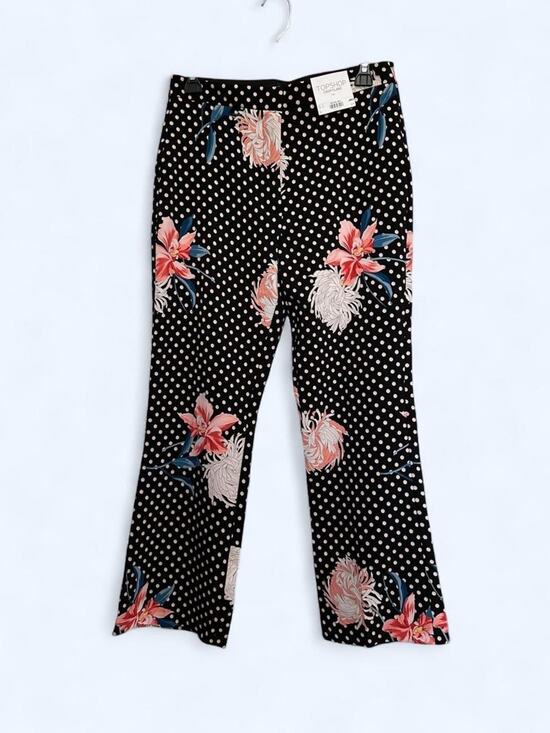 Topshop Pants - NWT Topshop Black Polka Dot Crop Flare Pants with Pink Floral Print 6